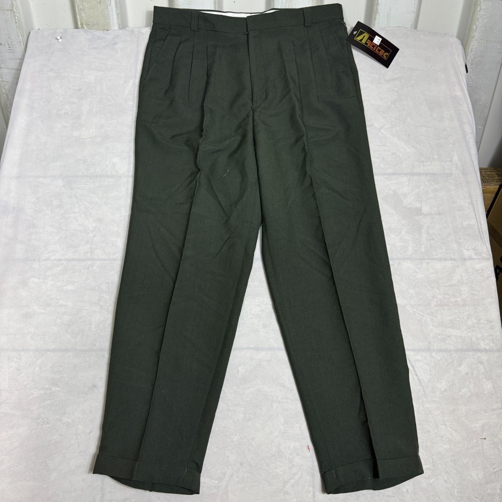 Artitec Dress Pants Mens Dark Green Pleated Front Straight Leg Size 38S NWT